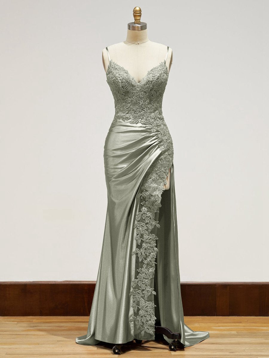 Sheath Long Appliques Prom Dresses