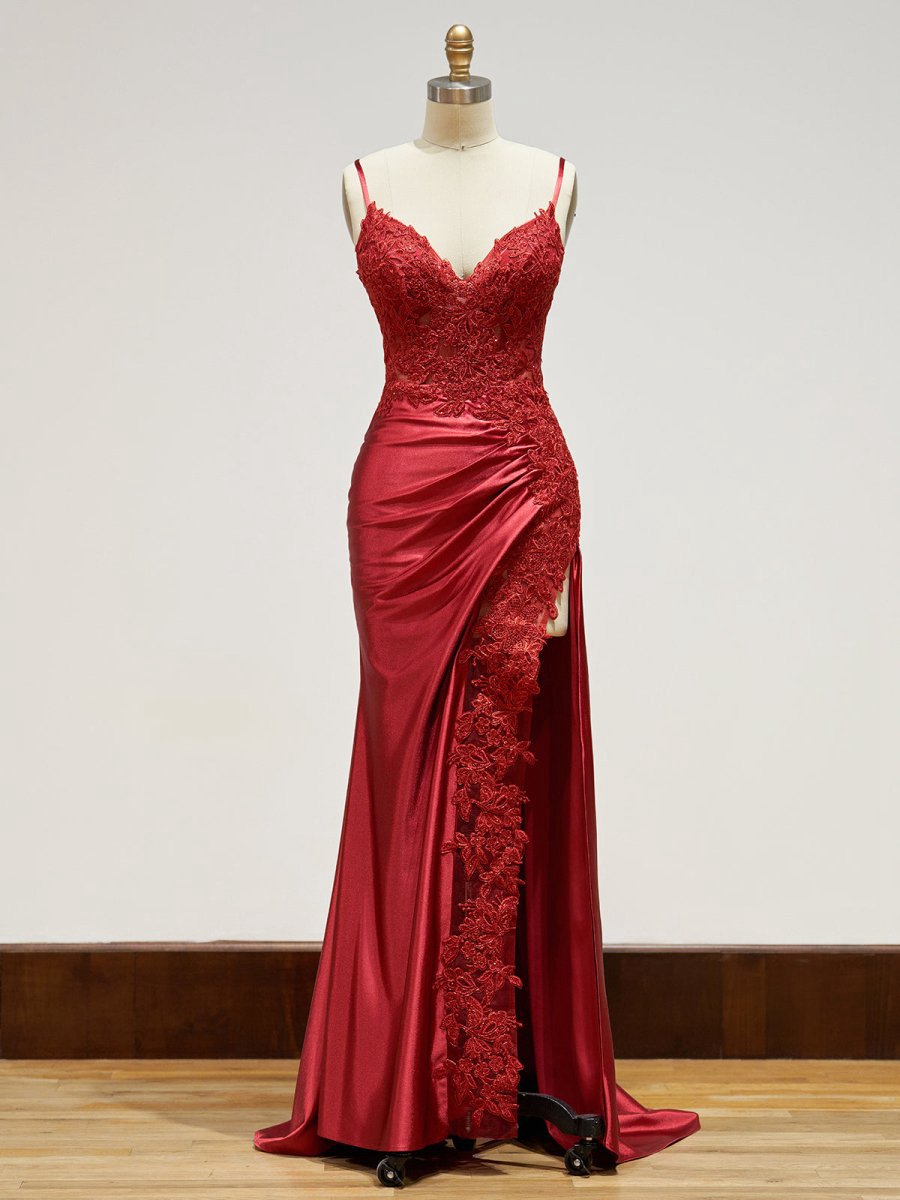 Sheath Long Appliques Prom Dresses