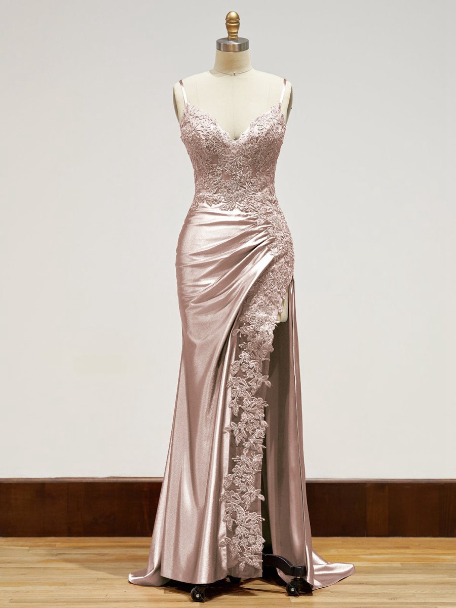 Sheath Long Appliques Prom Dresses