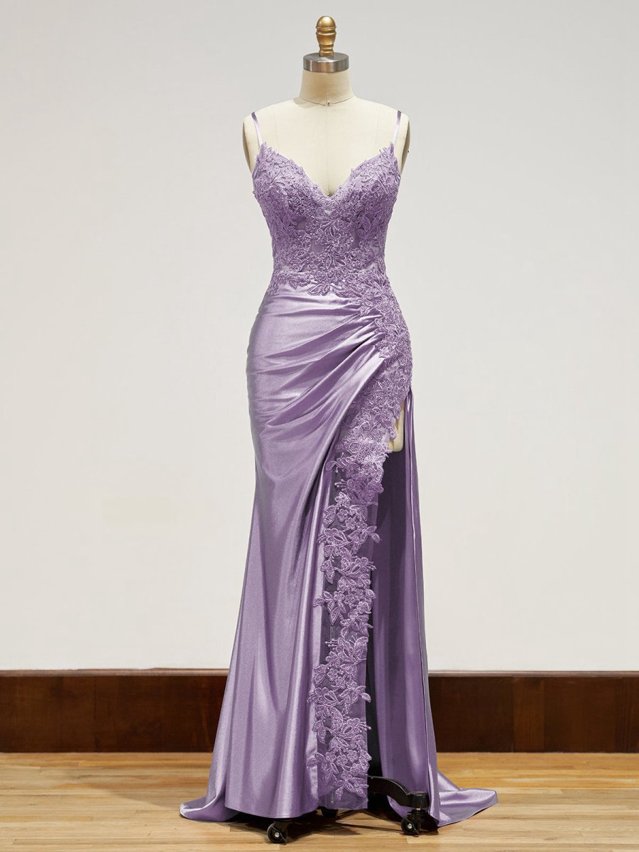 Sheath Long Appliques Prom Dresses