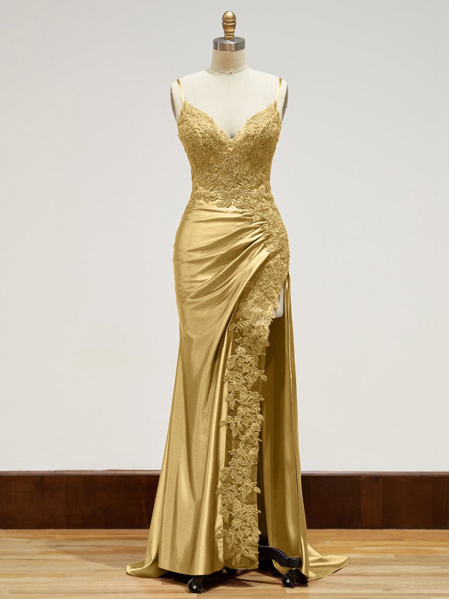 Sheath Long Appliques Prom Dresses
