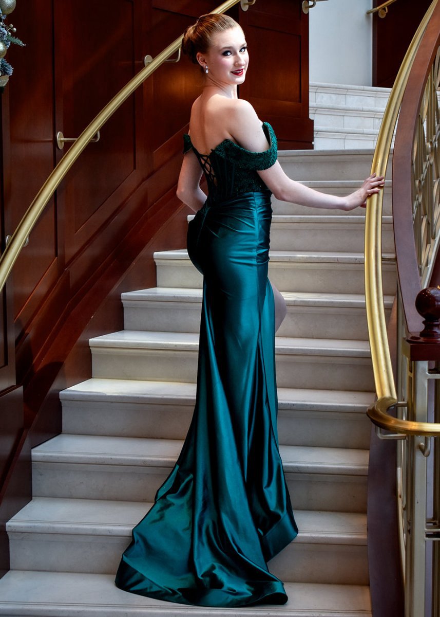 Mermaid Off the Shoulder Satin Prom Dresses with Slit