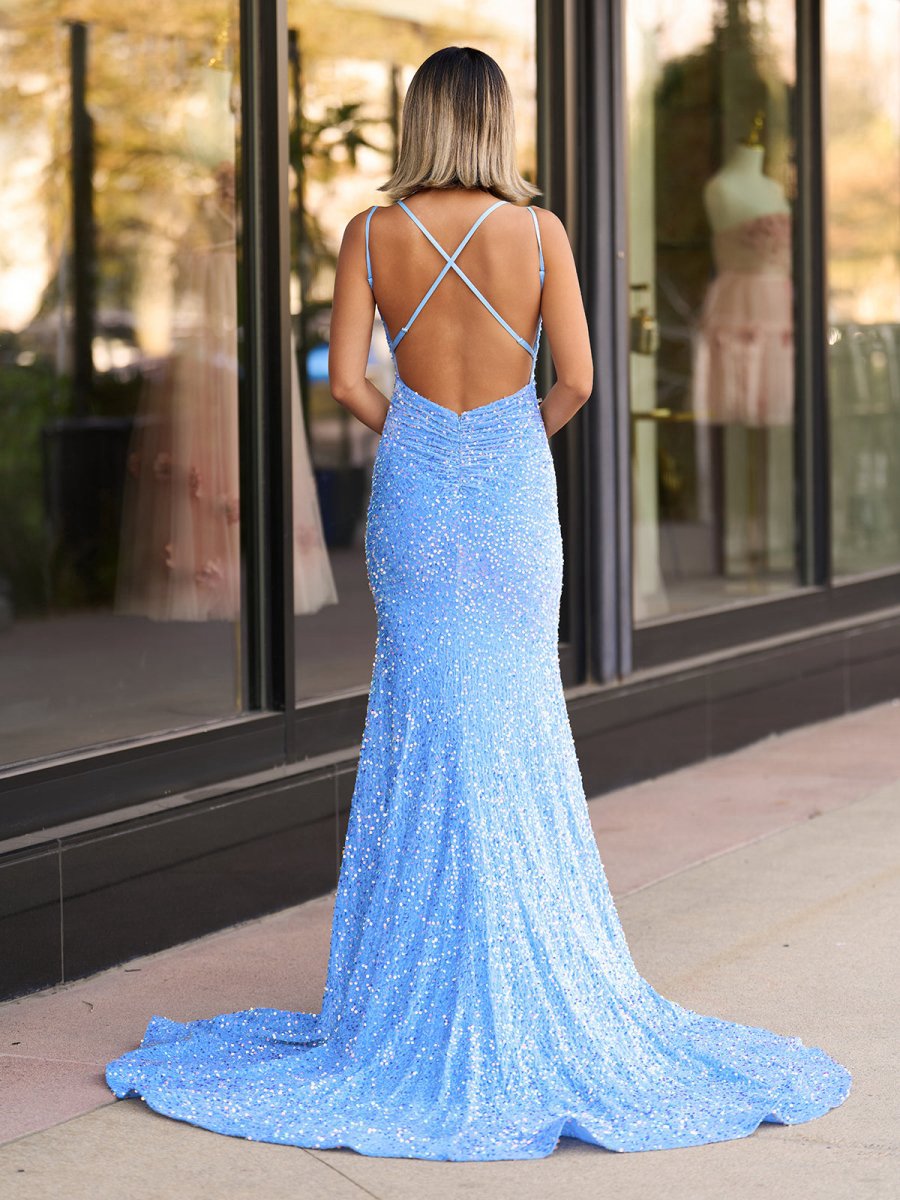 Sparkly Mermaid Sequins Long Backless Prom Dresses