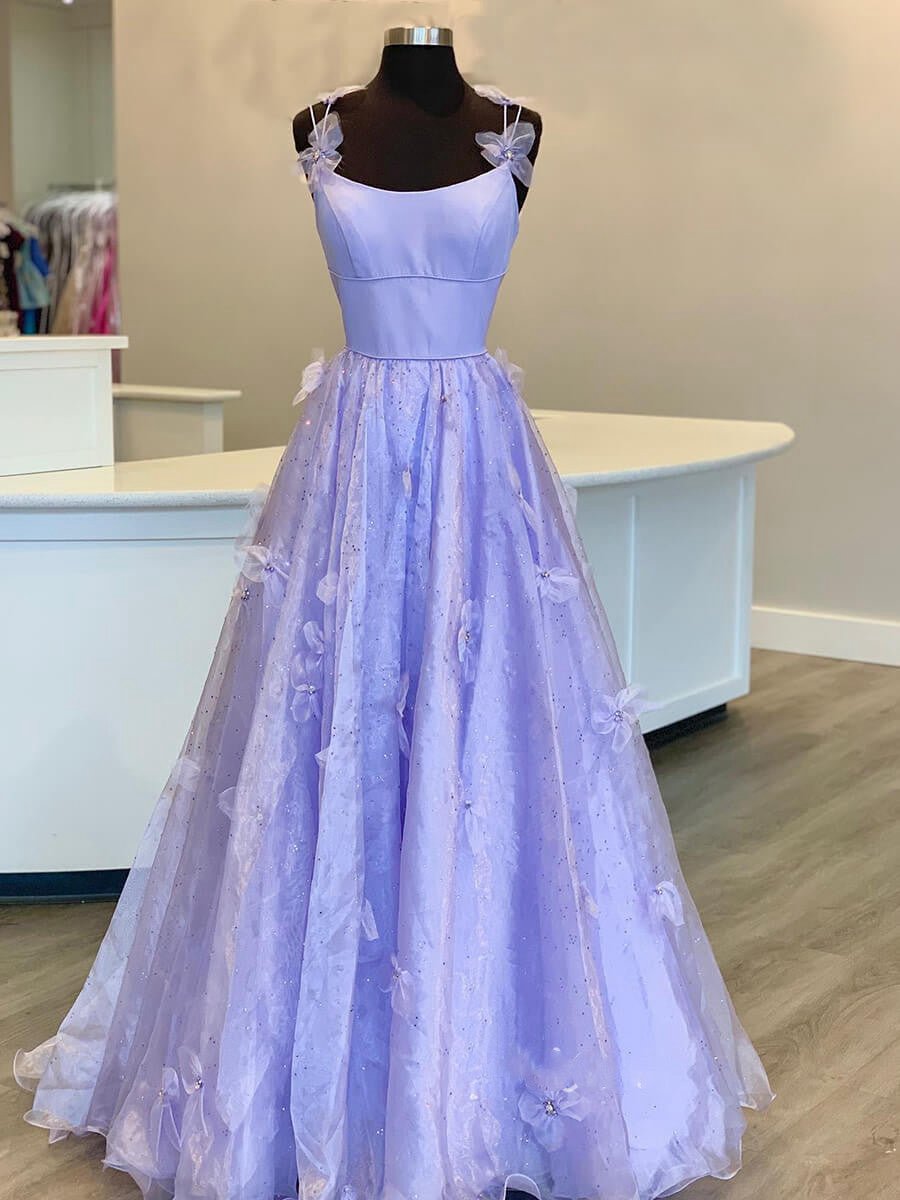 A-line Spaghetti Straps Organza Prom Dresses