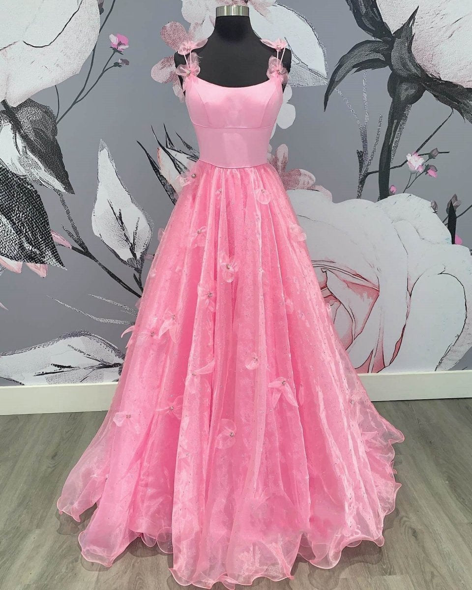 A-line Spaghetti Straps Organza Prom Dresses