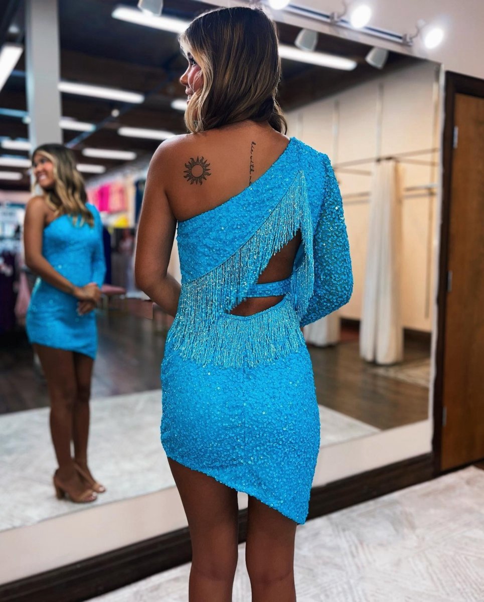 Bodycon One Shoulder Tassel Back Party Dresses