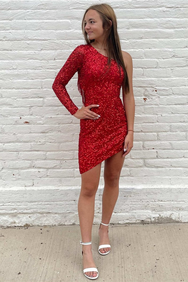 Bodycon One Shoulder Tassel Back Party Dresses