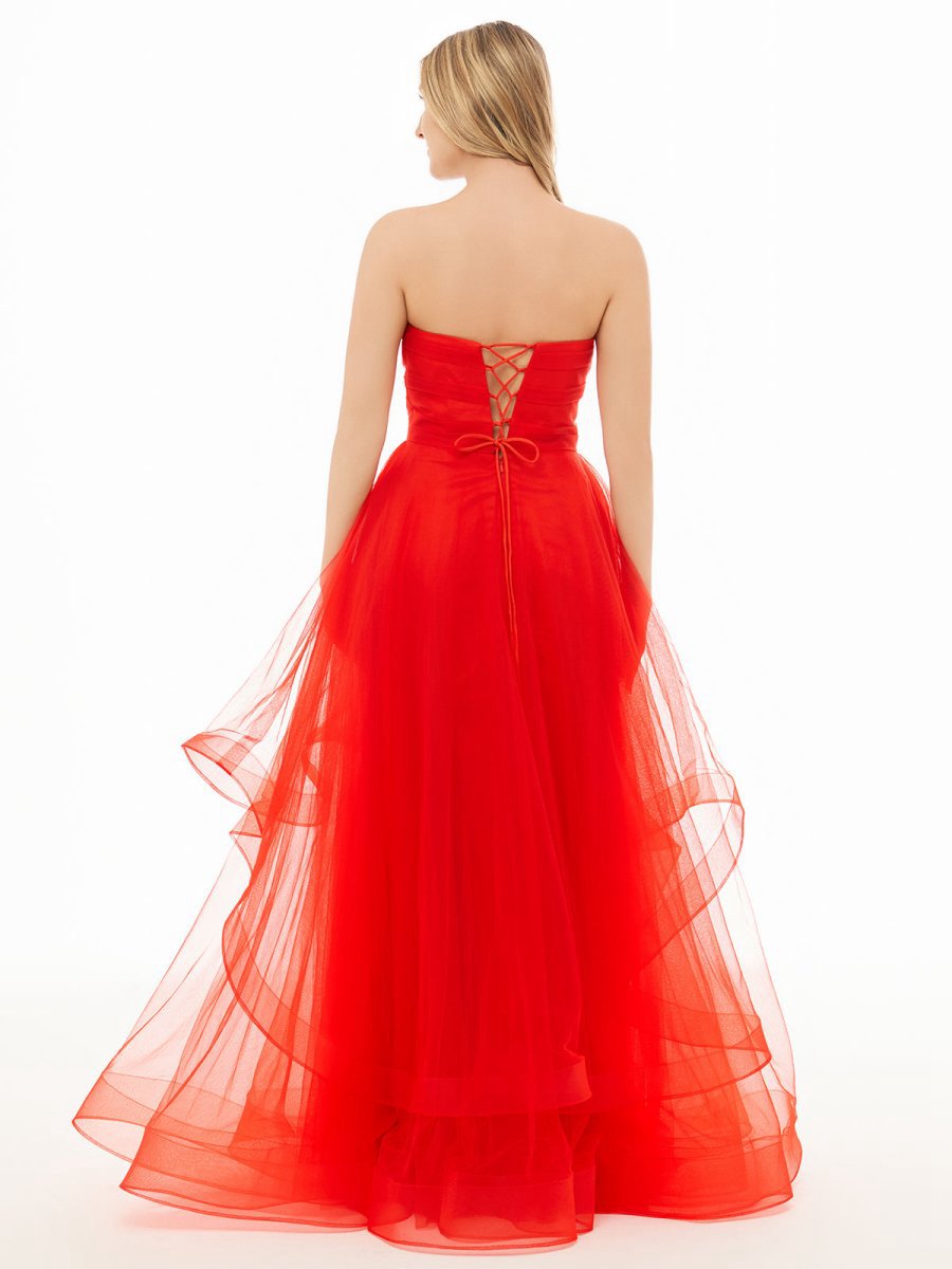 A-line Strapless Organza Prom Dresses
