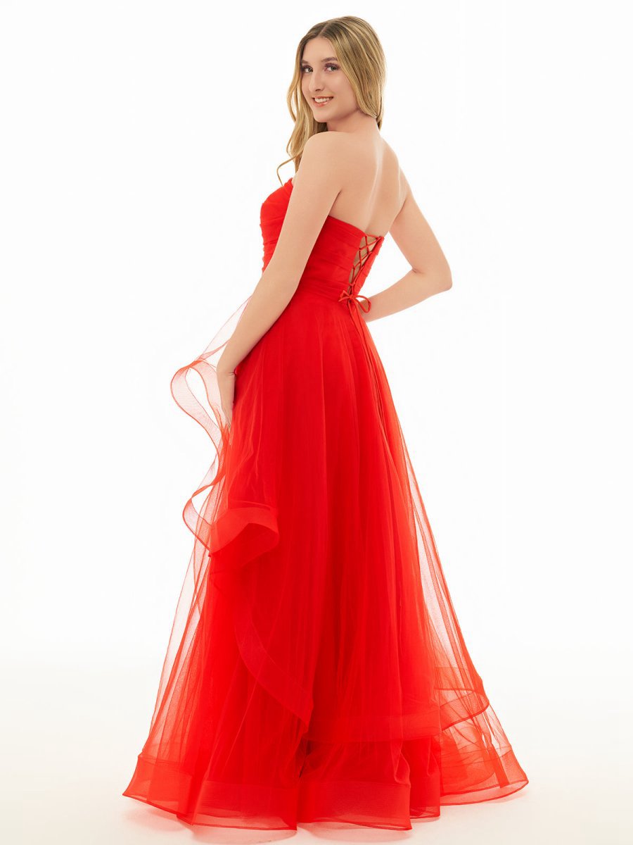 A-line Strapless Organza Prom Dresses