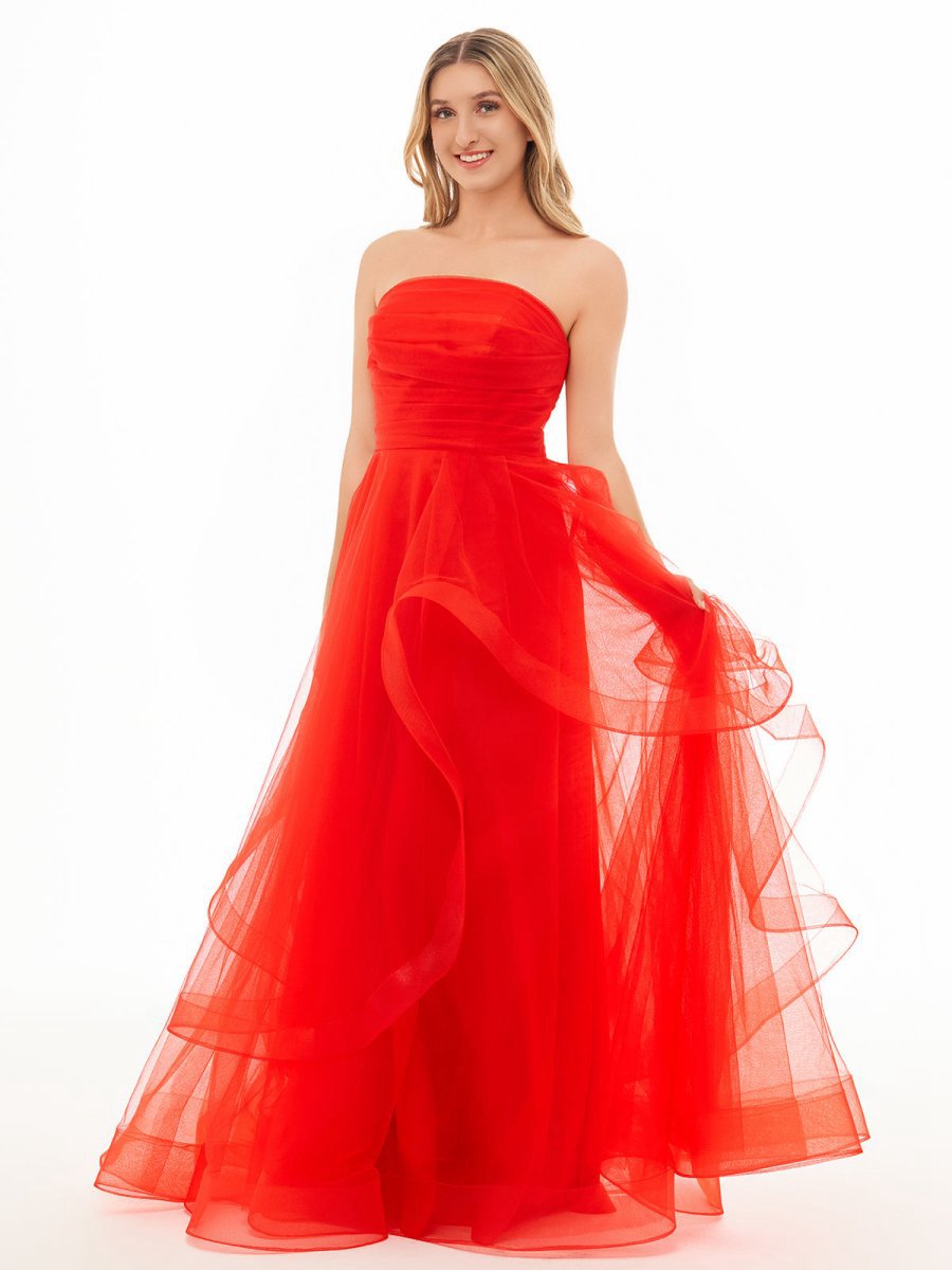 A-line Strapless Organza Prom Dresses