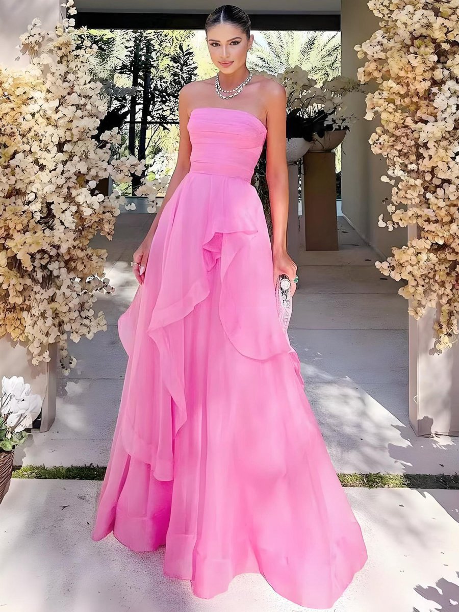 A-line Strapless Organza Prom Dresses