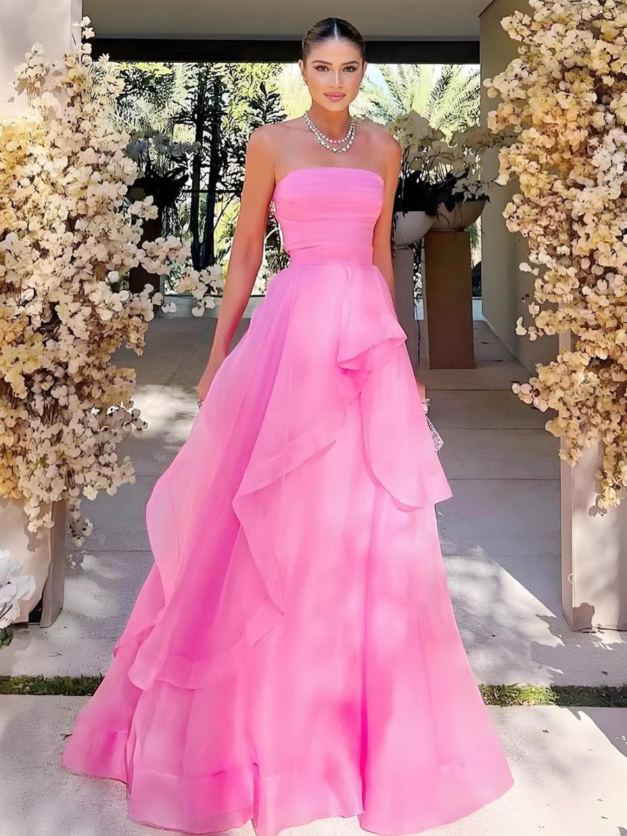 A-line Strapless Organza Prom Dresses