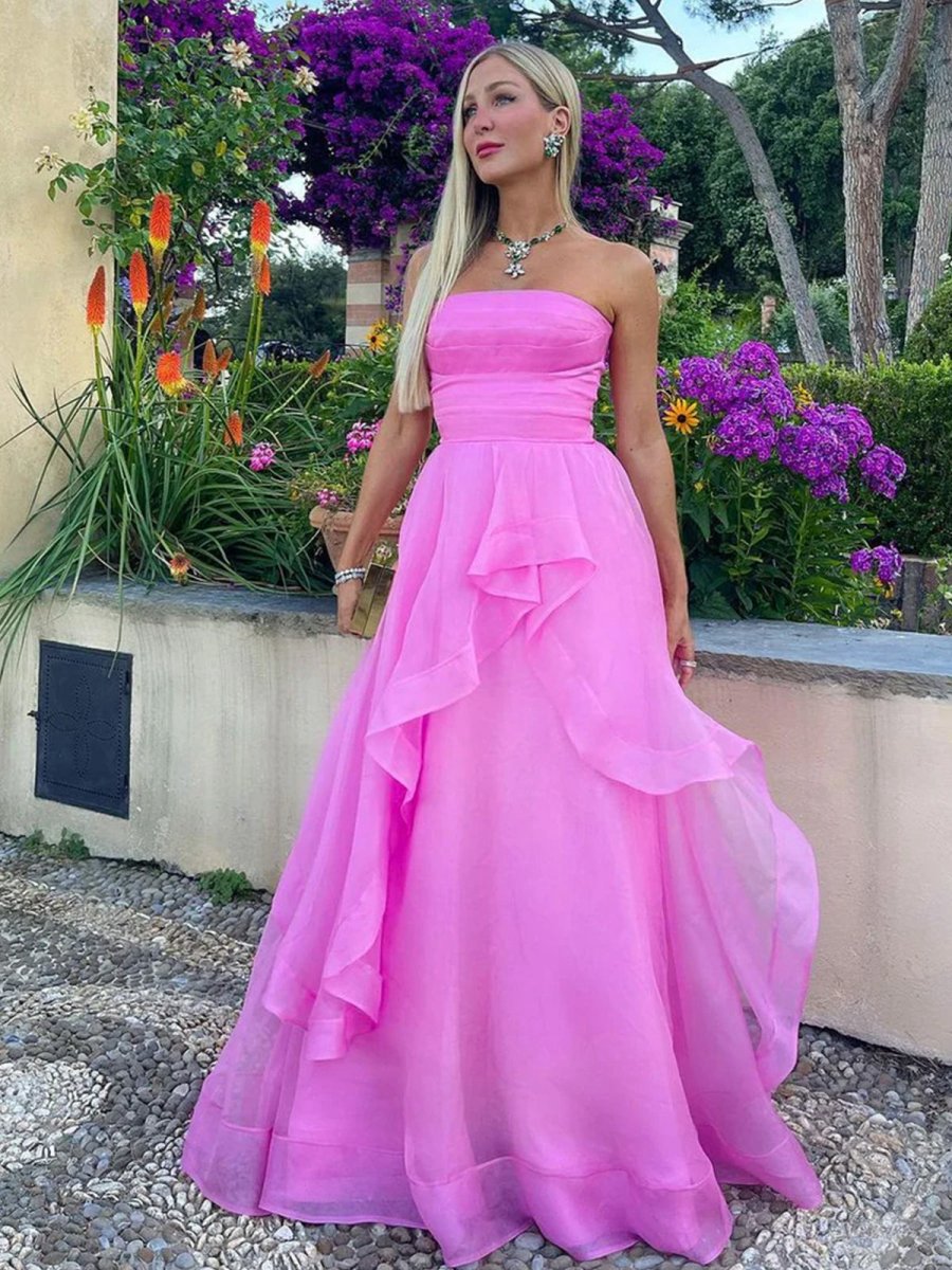 A-line Strapless Organza Prom Dresses