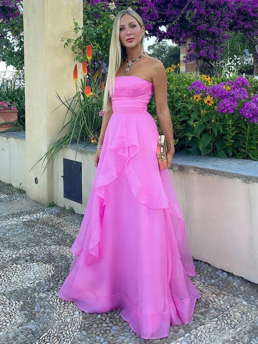 A-line Strapless Organza Prom Dresses