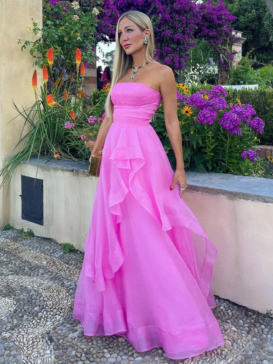A-line Strapless Organza Prom Dresses