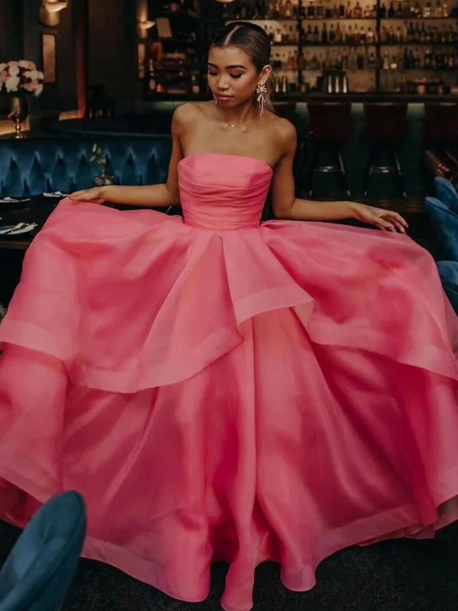 A-line Strapless Organza Prom Dresses