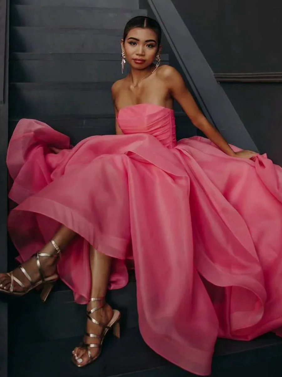 A-line Strapless Organza Prom Dresses