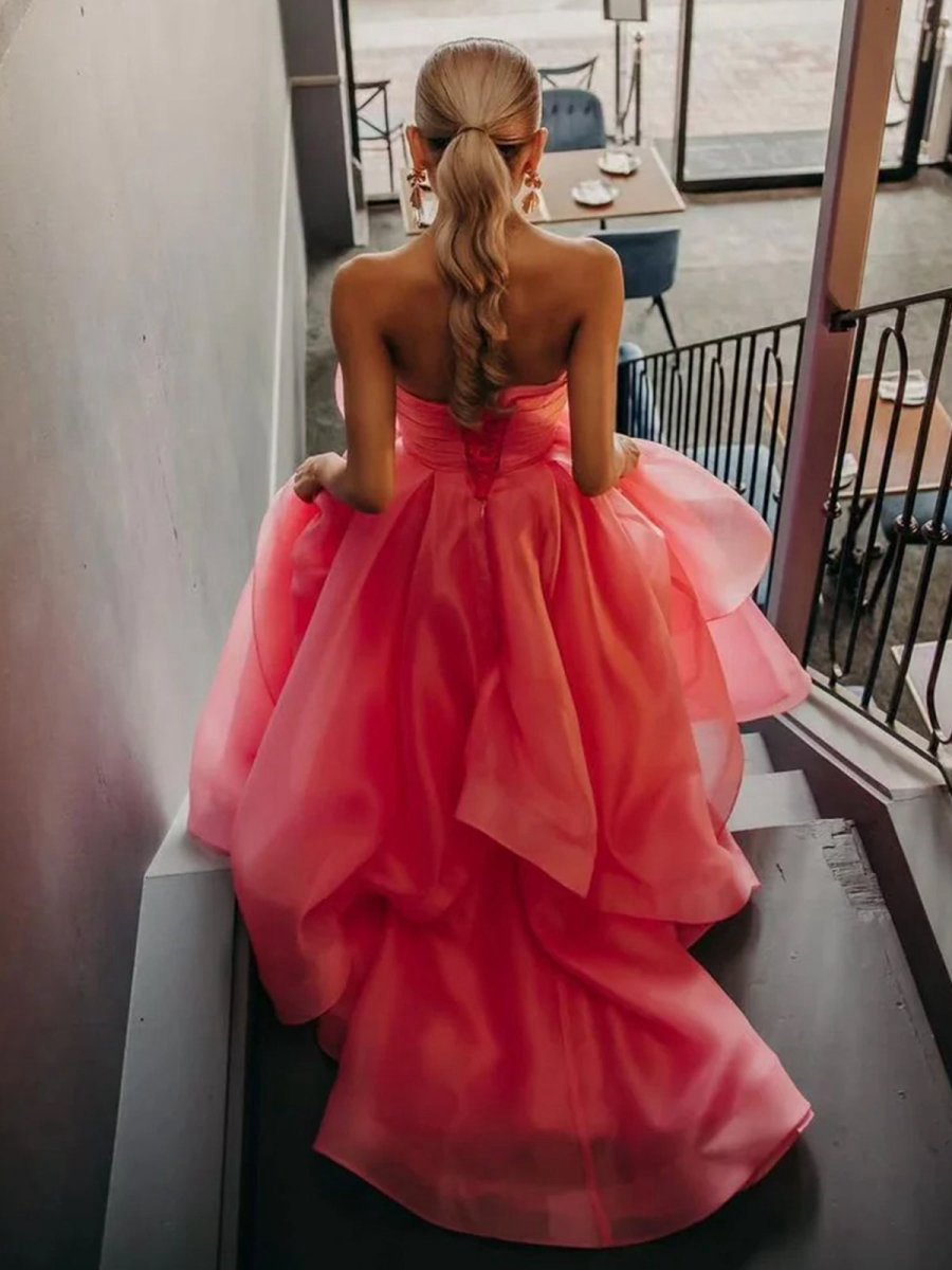 A-line Strapless Organza Prom Dresses