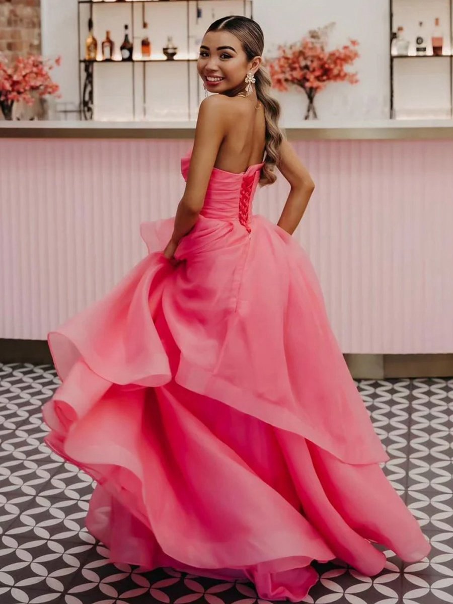 A-line Strapless Organza Prom Dresses