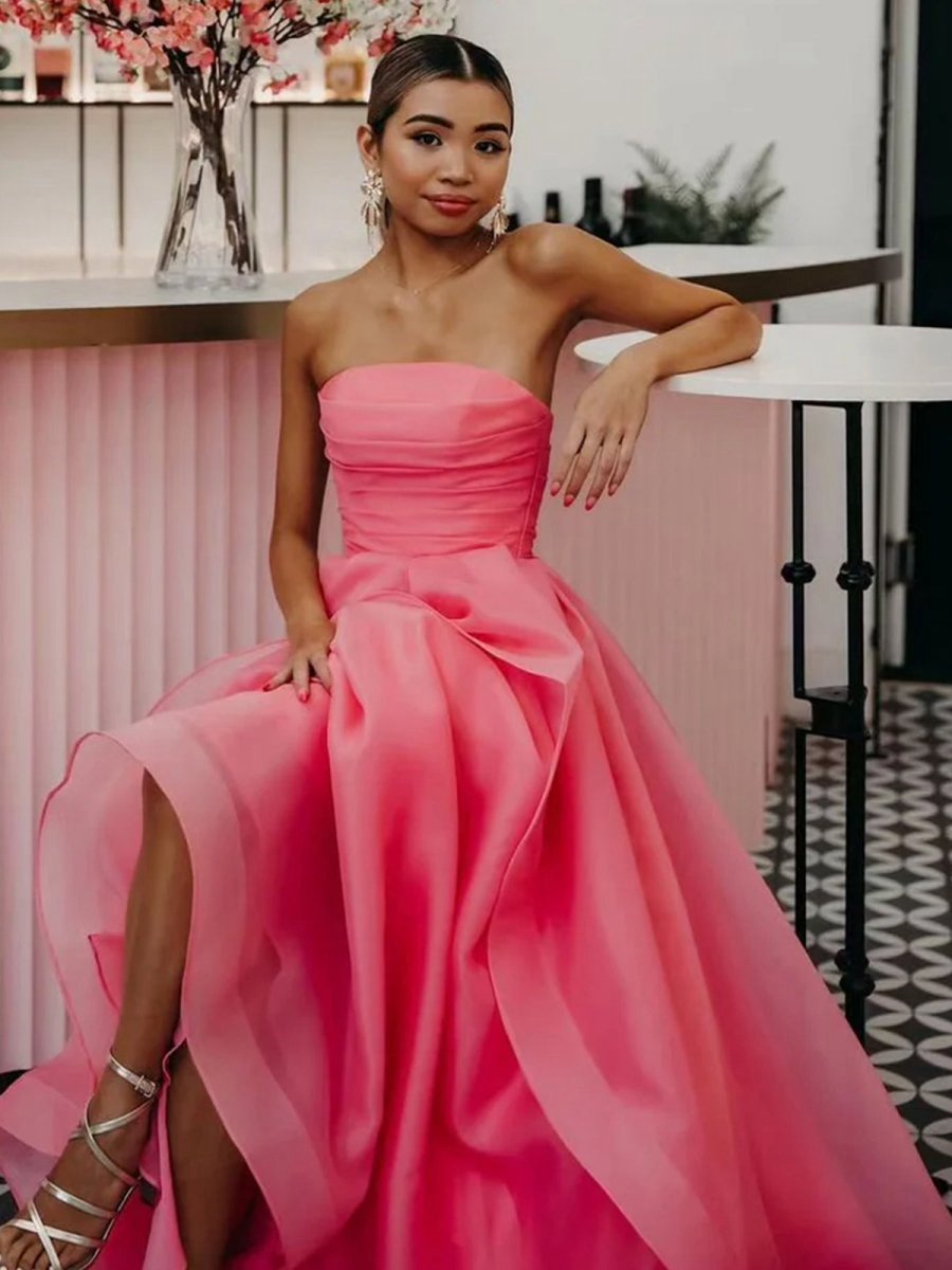 A-line Strapless Organza Prom Dresses