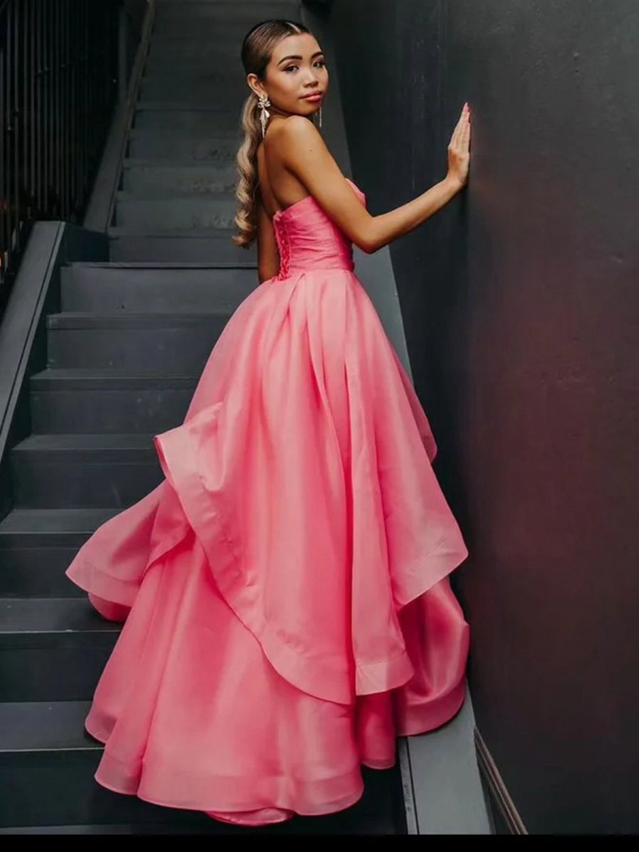 A-line Strapless Organza Prom Dresses