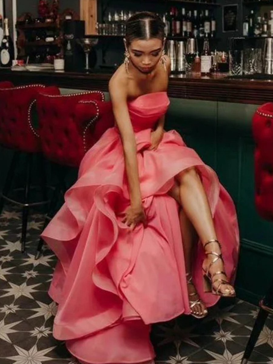 A-line Strapless Organza Prom Dresses