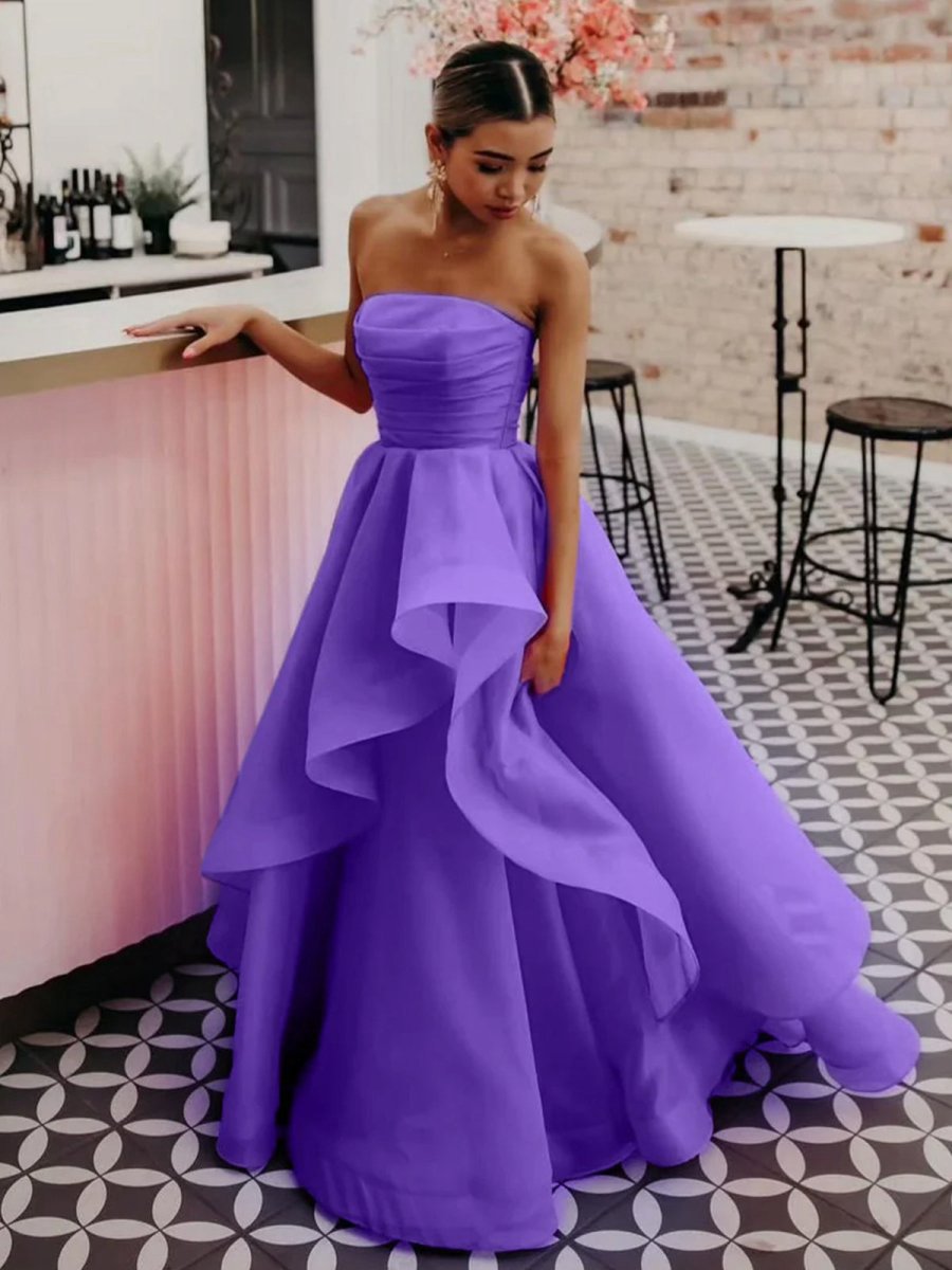 A-line Strapless Organza Prom Dresses
