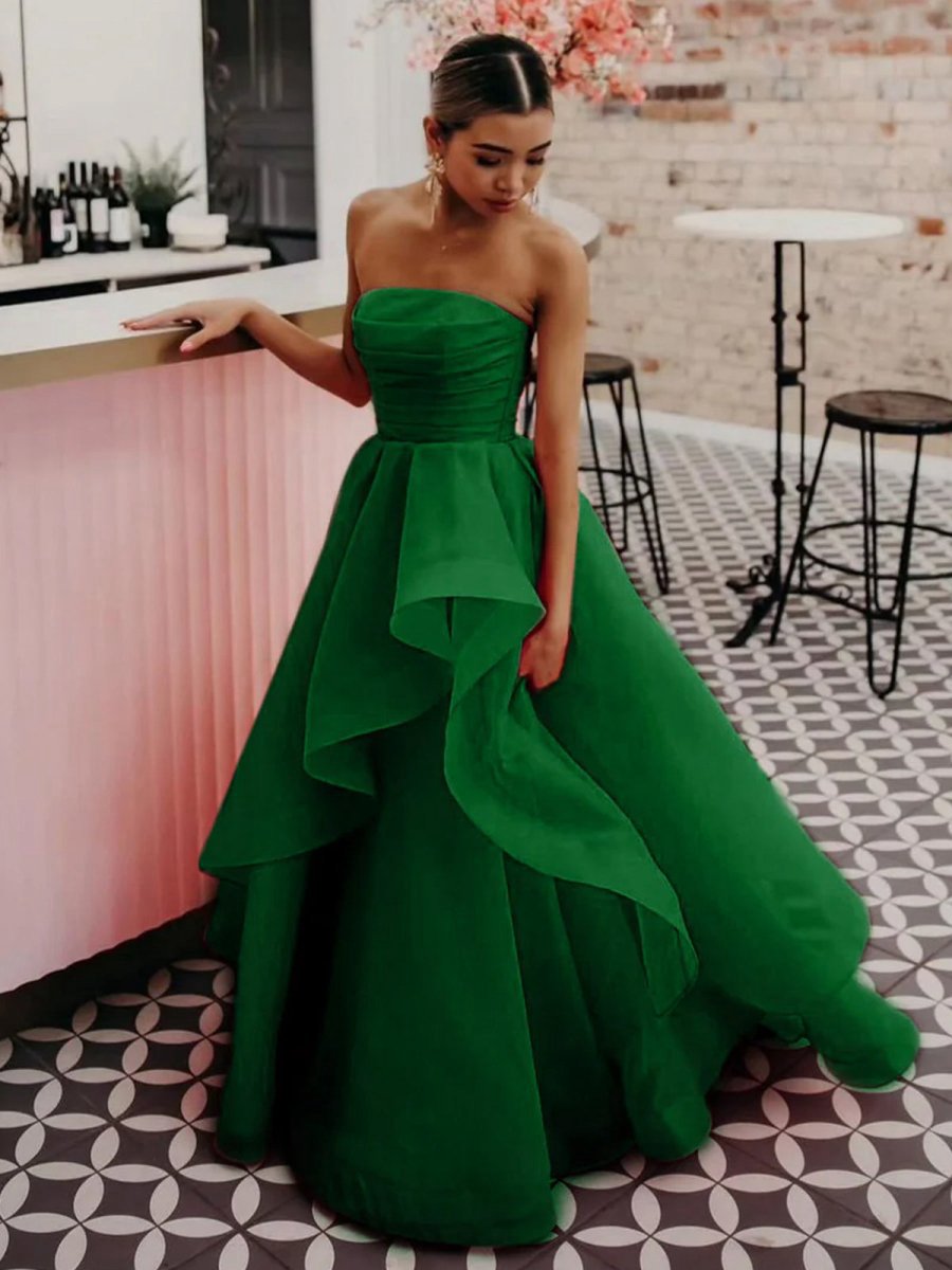 A-line Strapless Organza Prom Dresses