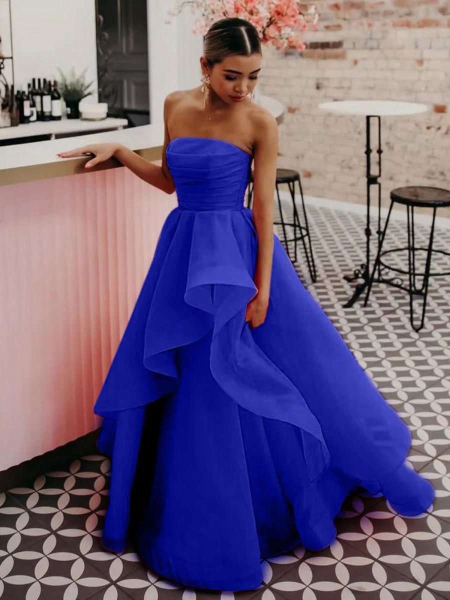 A-line Strapless Organza Prom Dresses