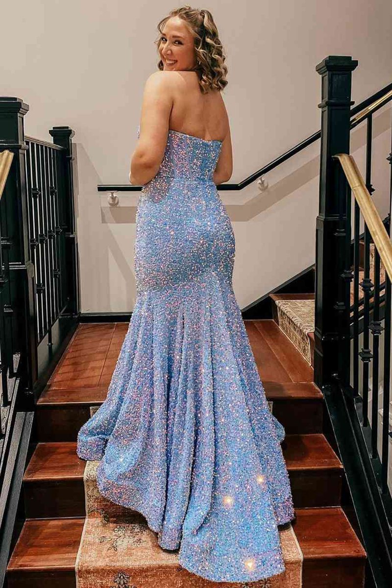 Sweetheart Mermaid Sequin Long Prom Dresses