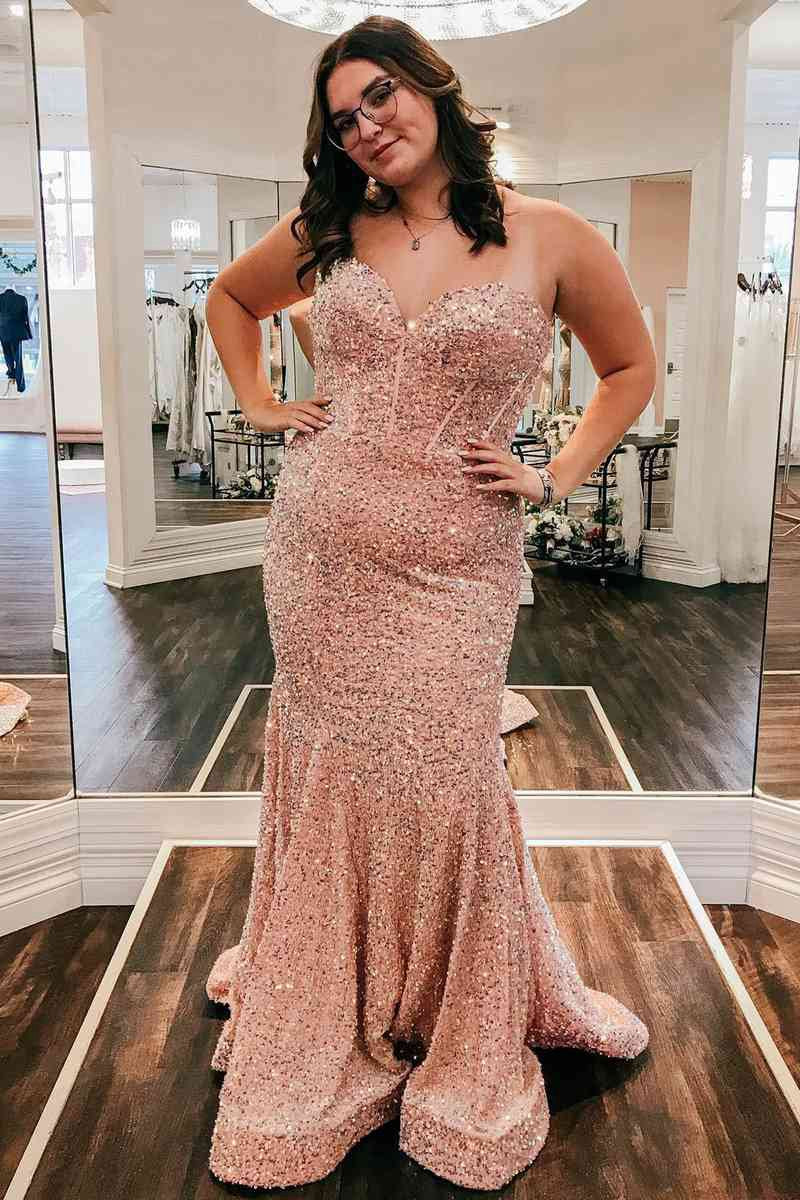 Sweetheart Mermaid Sequin Long Prom Dresses