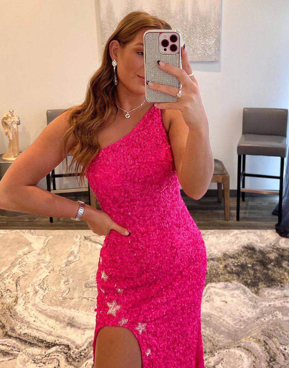 Mermaid One Shoulder Sequins Prom Dresses with Stars