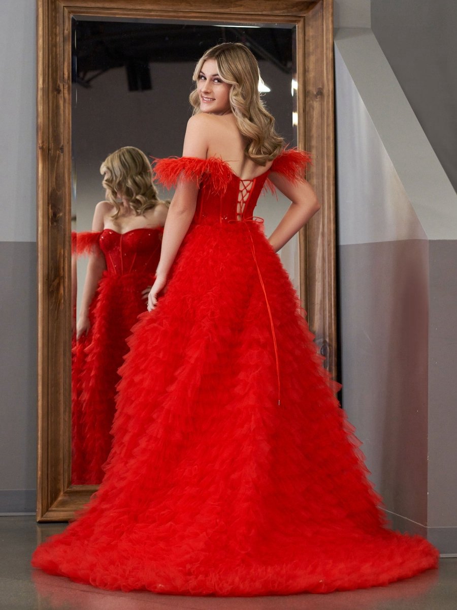 A-line Sweetheart Tie Tulle Long Prom Dresses with Slit