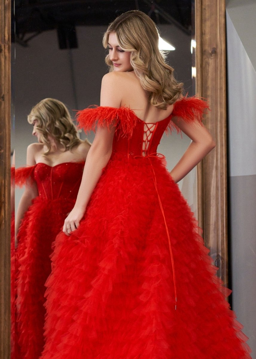 A-line Sweetheart Tie Tulle Long Prom Dresses with Slit