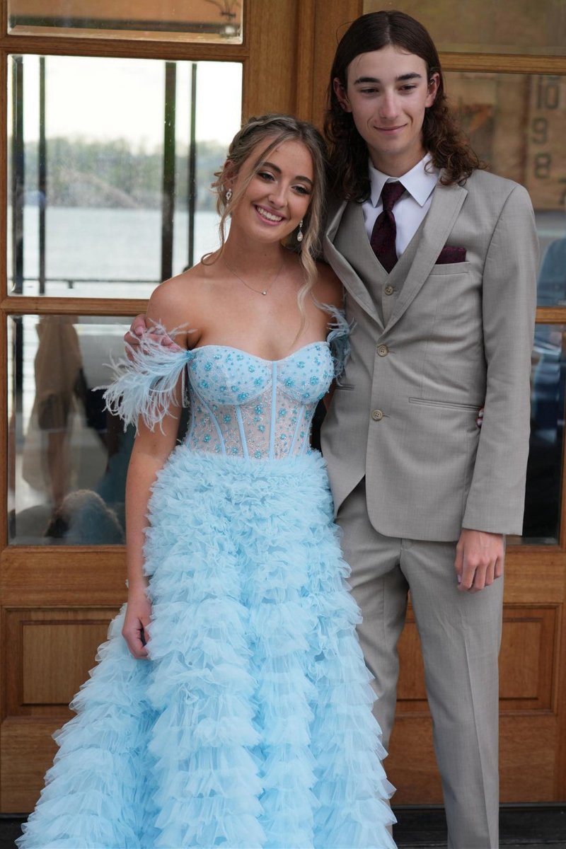 A-line Sweetheart Tie Tulle Long Prom Dresses with Slit