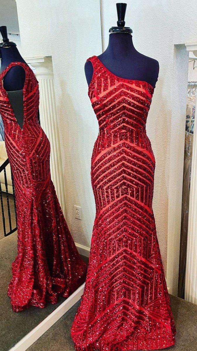 Mermaid Unique One Shoulder Sequins Prom Dresses