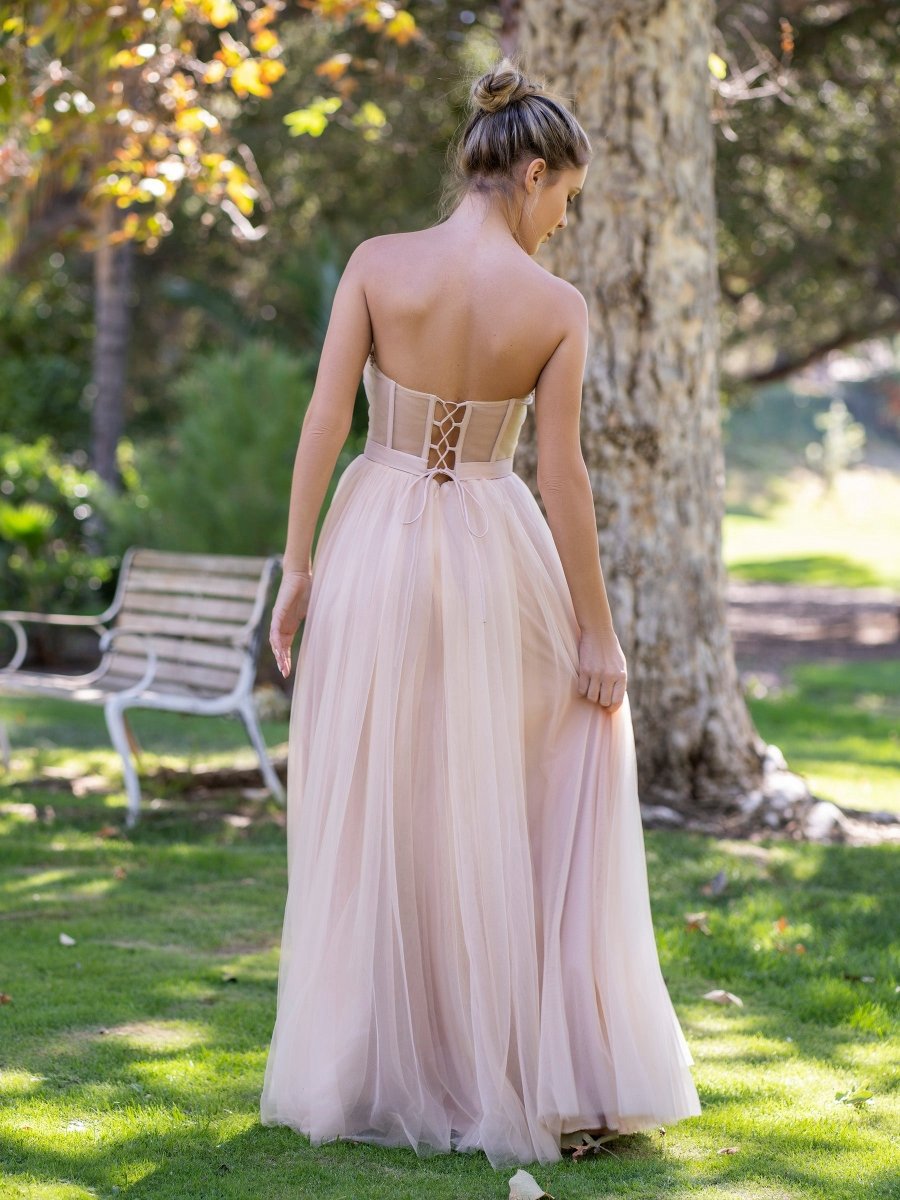 A-line Strapless Prom Dresses with Appliques