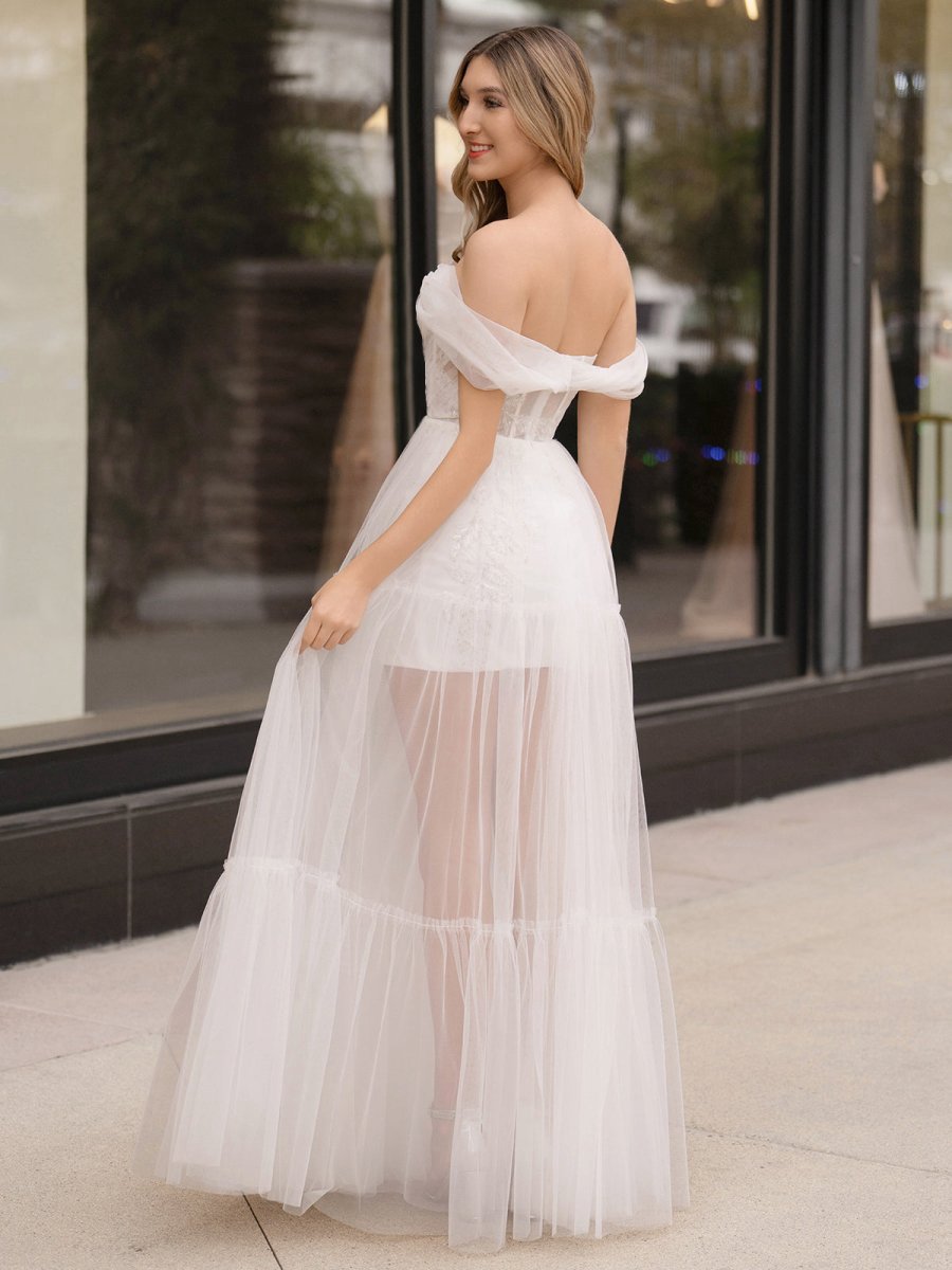Off Shoulder A-line Tulle Prom Dresses