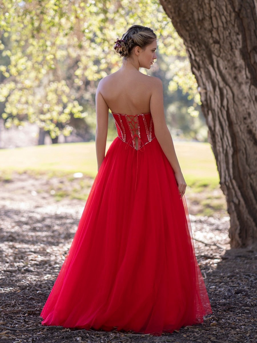 A-line Strapless Prom Dresses with Beadings