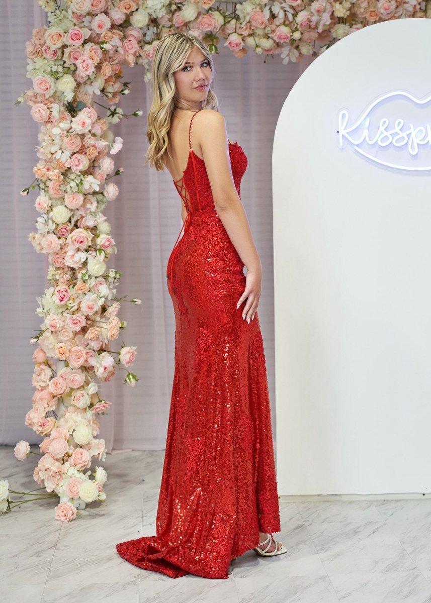 Mermaid Spaghetti Straps Appliques Prom Dresses with Slit