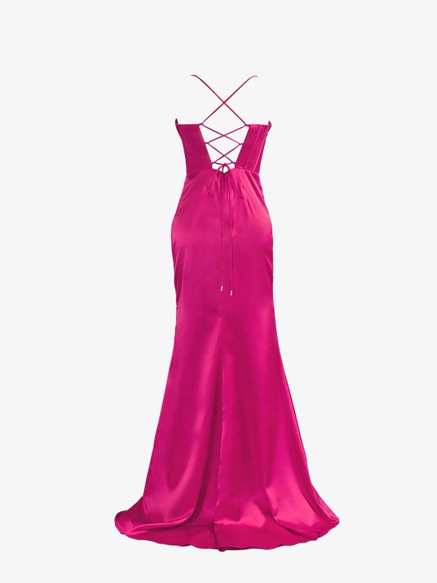 Spaghetti Straps Satin Mermaid Prom Dresses with Slit