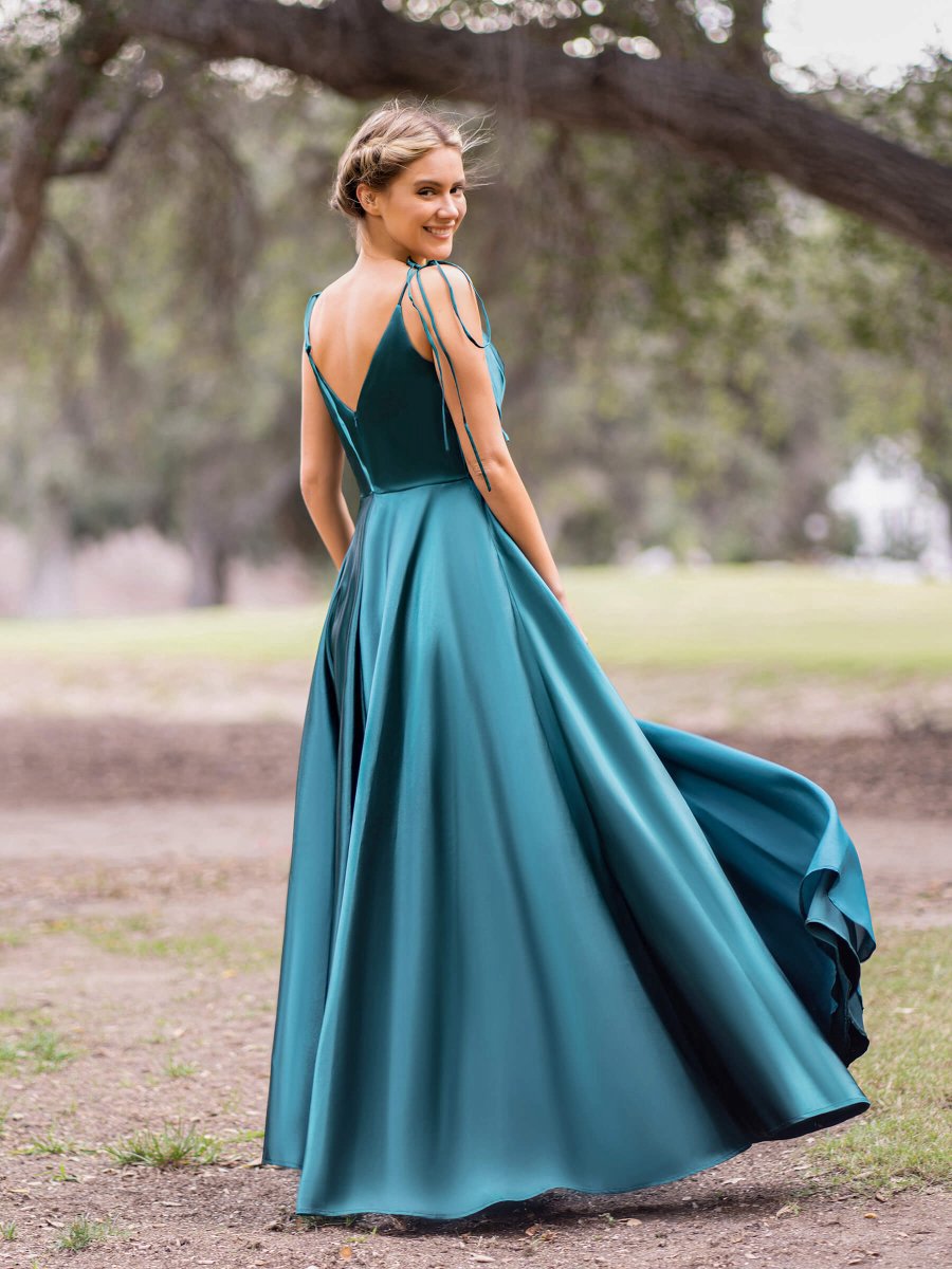Wrap Satin A-line Floor Length Evening Dresses