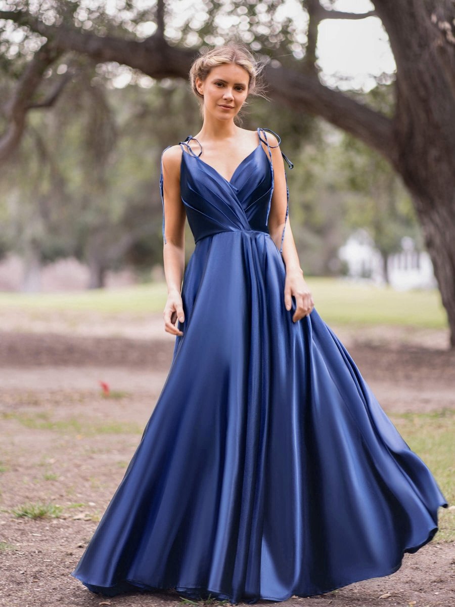 Wrap Satin A-line Floor Length Evening Dresses