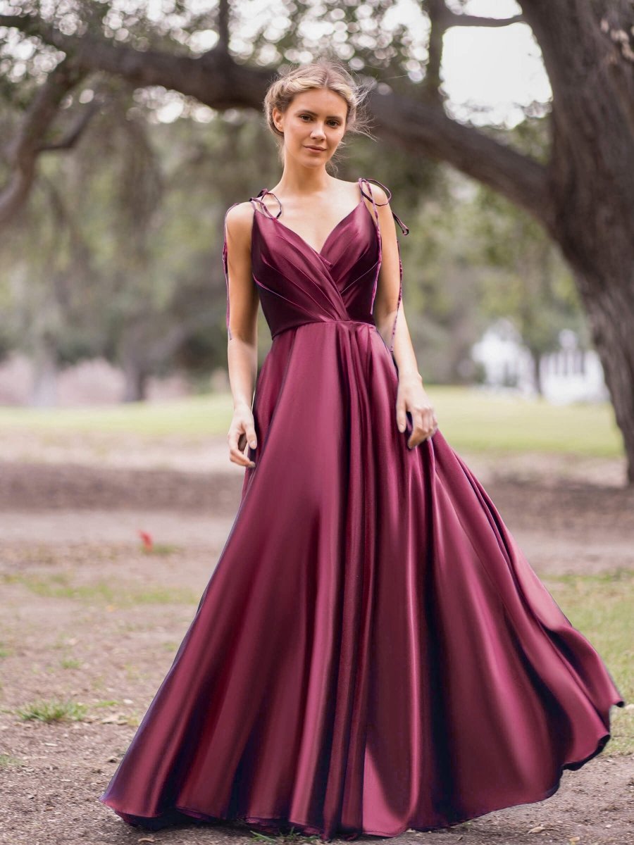 Wrap Satin A-line Floor Length Evening Dresses