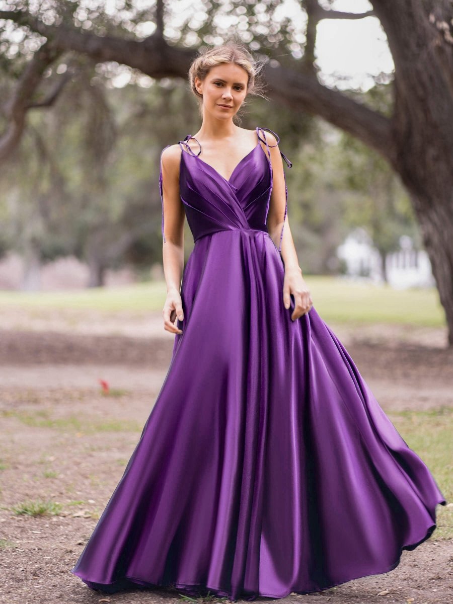 Wrap Satin A-line Floor Length Evening Dresses
