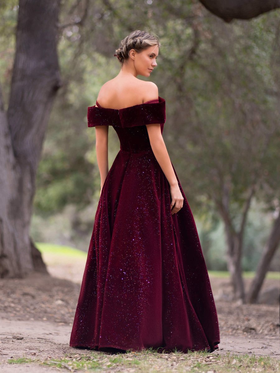 Bateau Neckline Velvet Floor Length Prom Dresses