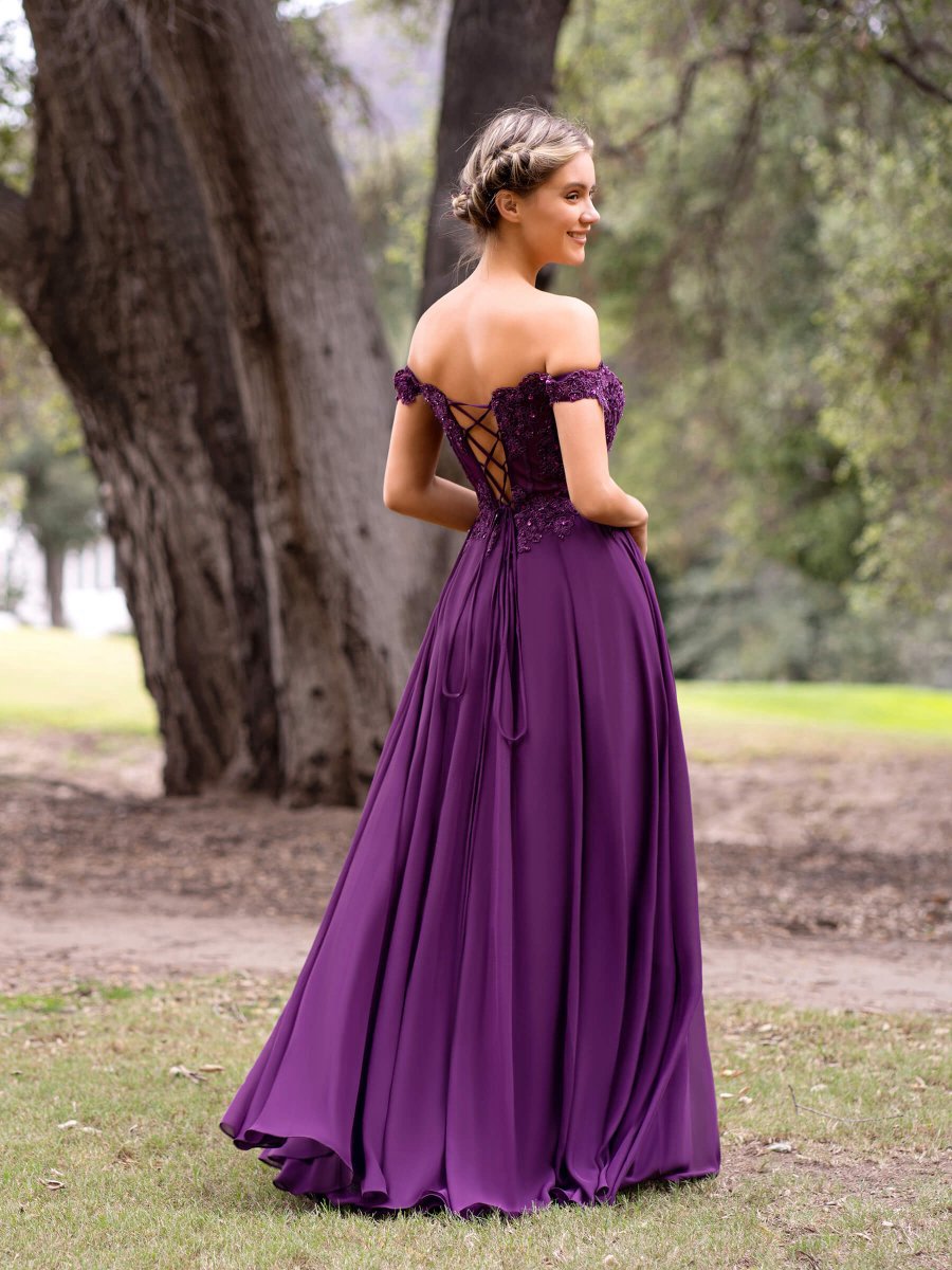 Applique Lace Floor Length Chiffon Prom Dresses