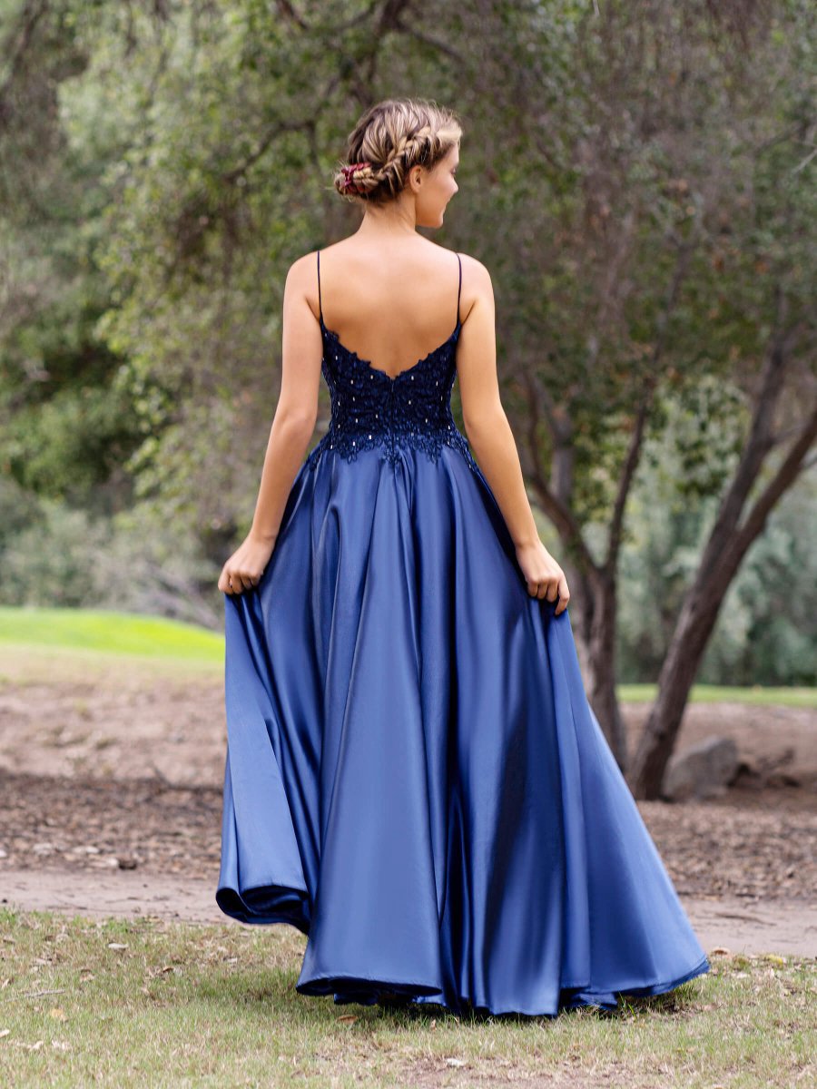 V-Neck Lace Stain A-line Floor-length Evening Dresses