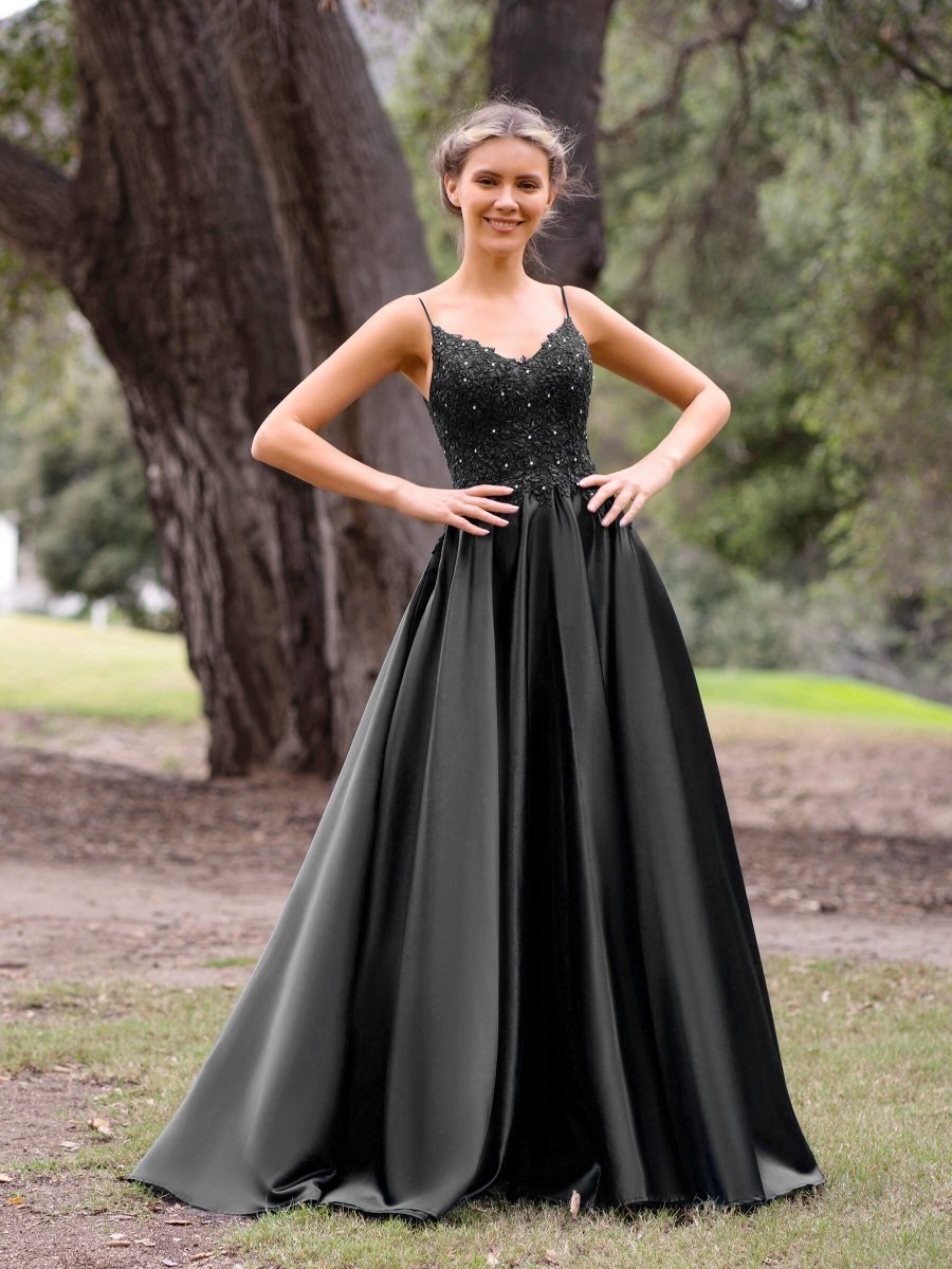 V-Neck Lace Stain A-line Floor-length Evening Dresses