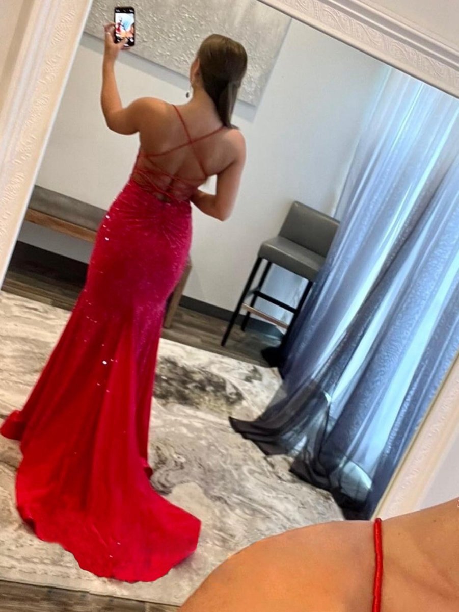 Mermaid V Neck Glitter Satin Prom Dresses